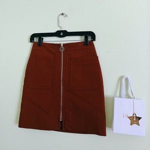 Korean Brown O-Ring Zip Mini Skirt